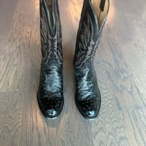 Lucchese Black Ostrich Leather Western Boots